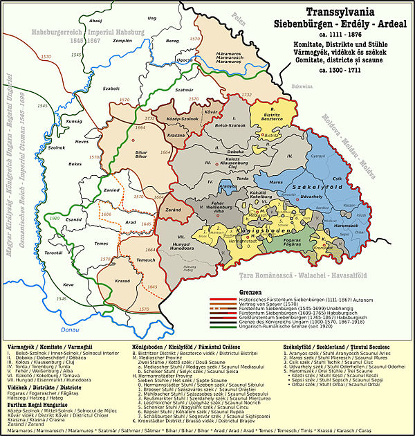 Changes in the administration of Transylvania between 1300 and 1867