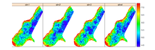 Simulations of zinc concentrations derived using a regression-Kriging model. This model uses one continuous (distance to the river) and one categorical (flooding frequency) covariate. Code used to produce these maps is available here. Simulations of zinc using regression-kriging model.png