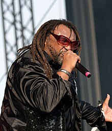 Webbe performing with Skindred in 2018