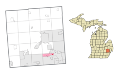 Oakland County içindeki konum, yönetilen Franklin (1), Bingham Farms (2) ve Beverly Hills (3) köylerini gösterirken, kalan tüzel kişiliğe sahip olmayan alan kırmızıyla gösterilir