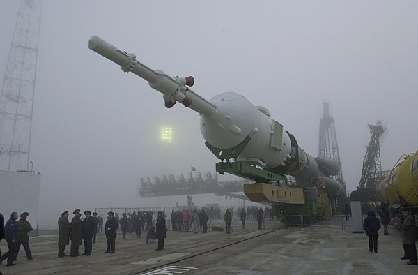 Expedition 1's Soyuz-U launch vehicle being transported to its launch pad on 29 October 2000