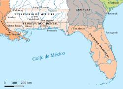 Las Floridas Occidental y Oriental hacia 1803.