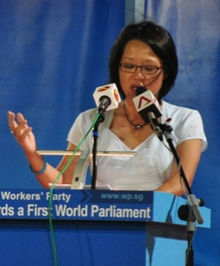 Sylvia Lim at a Workers' Party general election rally, Bedok Stadium, Singapore - 20110430 (cropped).jpg