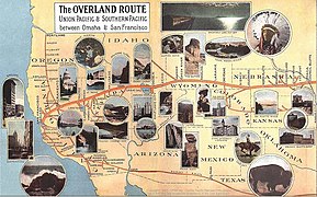 1908 map of services of the First Transcontinental Railroad