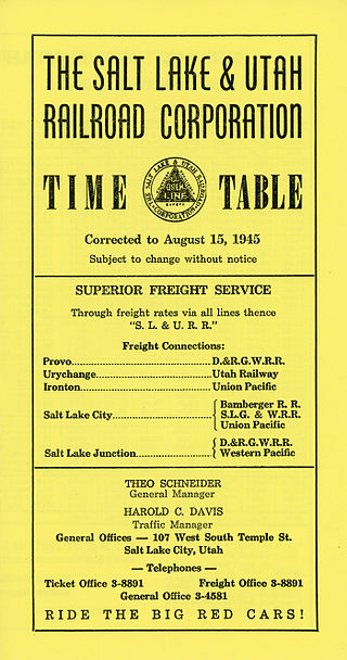 <span class="mw-page-title-main">Salt Lake and Utah Railroad</span> Electric railroad
