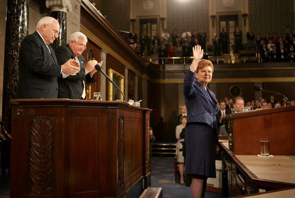 President Vaira Vīķe-Freiberga on 7 June 2006 after an address to a joint meeting of Congress held in her honor at the U.S. Capitol in Washington