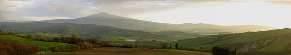 Val d'Orcia with Monte Amiata, view to the west from La Foce