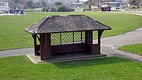 Wooden weather shelter, east of main lawn, Egerton Park, Bexhill