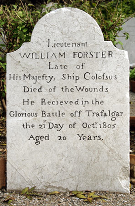 Headstone of Lieutenant William Forster of HMS Colossus William Forster Headstone.png