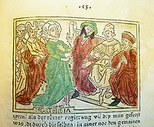 Woodcut illustration of Hortensia pleading her case before the triumvirs - Penn Provenance Project.jpg