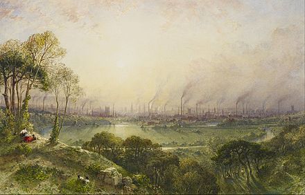 Smokestacks in Manchester, England c. 1858 watercolor by William Wyld