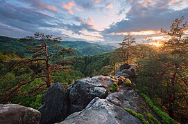 Sunset from top of Hawk's Eye Rock. Protiate Kaminnia Natural Geological Monument. WLE in Ukraine winner