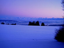 Swiss Alps seen from the Swiss Jura in December 2010 10127 Berner Alpen Preles.jpg