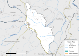 Barevná mapa znázorňující hydrografickou síť obce