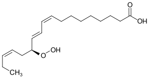 Strukturformel von 13-Hydroperoxy-9,11,15-octadecatriensäure