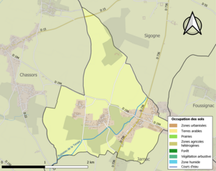 Barevná mapa znázorňující využití půdy.