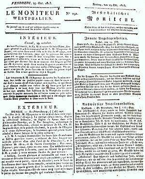 Titelblatt des Westphälischen Moniteur vom 29. Oktober 1813