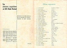 1959 "Los Pintores Argentinos en LRA Radio Nacional" exhibition brochure listing featured artists and corresponding artwork.