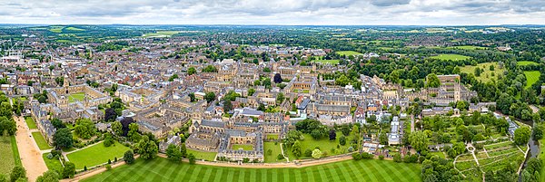 Aerial view of many of the colleges of the University of Oxford