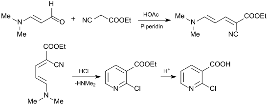 Synthesis of 2-chloronicotinic acid with 3-dimethylaminoacrolein