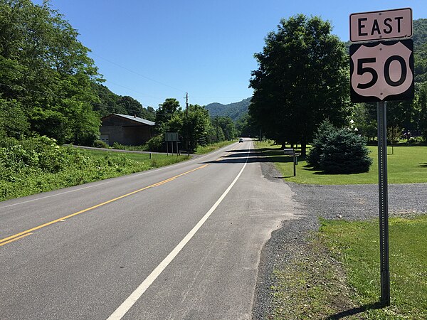 View east along US 50 east of WV 93 in Claysville, Mineral County