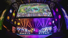 2017 League of Legends World Championship match at the Wuhan Sports Center Gymnasium between RNG and 1907 Fenerbahce 2017 LoL Worlds Group Stage RNG FB.jpg