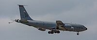 A KC-135R Stratotanker, tail number 62-3565, on final approach at Kadena Air Base in Okinawa, Japan in March 2020. It is assigned to the 909th Air Refueling Squadron at Kadena AB.