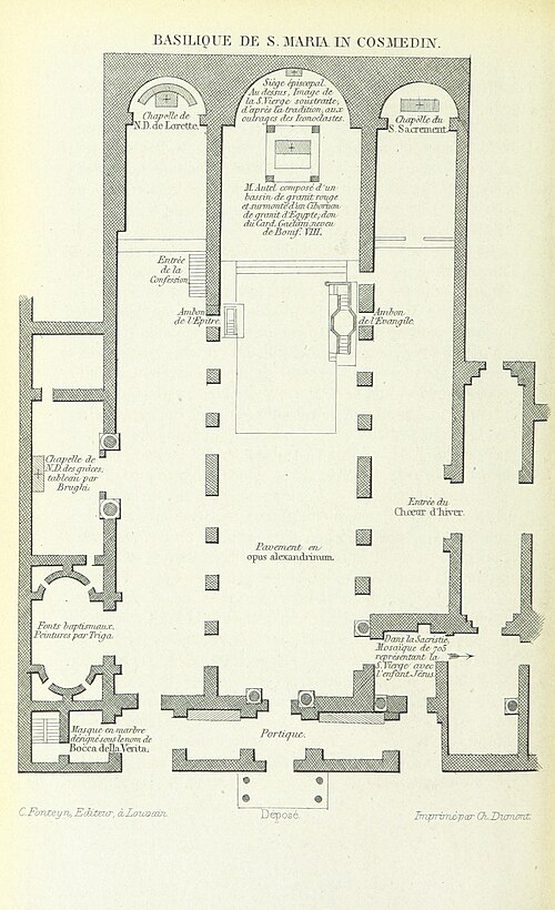 Plan of the church in 1866, showing three parallel apses.