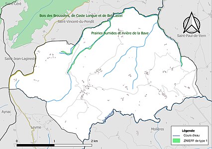 Carte de la ZNIEFF de type 1 sur la commune.