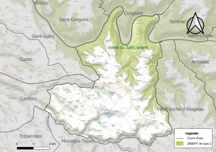 Carte de la ZNIEFF de type 2 sur la commune.