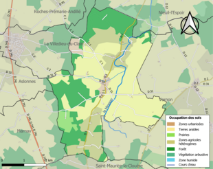 Barevná mapa znázorňující využití půdy.