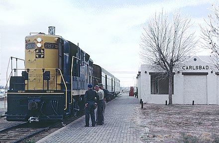 A Santa Fe Railway passenger train at Carlsbad in 1967