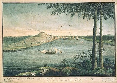 The Royal Navy's North American squadron was based in Halifax, Nova Scotia and Bermuda. At the start of the war, the squadron had one ship of the line, seven frigates, nine sloops as well as brigs and schooners. A View of Halifax - Thomas Davies.jpg
