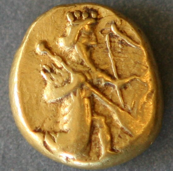 A golden daric coin minted during the time of the ancient Persian Empire