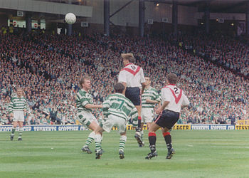 Celtic playing against Airdrie in the 1995 Scottish Cup Final; this was their first trophy since 1989 Airdriecelticcupfinal.jpg