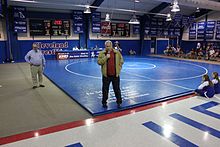 Jones, far left, inside the Jones Wrestling Center. Allan jones wrestling.jpg