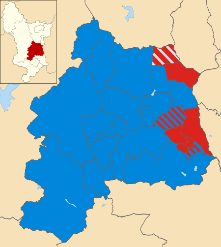 Map of the results of the 2000 Amber Valley council election. Conservatives in blue, Labour in red and Independent in grey. Amber Valley UK local election 2000 map.svg