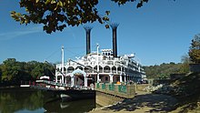 American Queen steamboat docked at Cumberland riverfront in Clarksville, 2016.