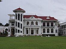 The Beaux-Arts Villa Lizares (Lizares Mansion) in the district of Jaro. Angelicum School Iloilo Lizares Mansion field view (Radial Road 4, Jaro, Iloilo City; 01-26-2023) (cropped).jpg