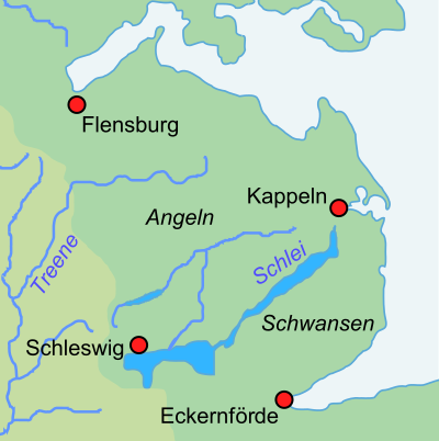 The map shows both the Anglia (Angeln) and the Schwansen peninsulas