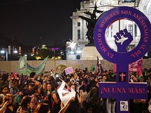 The 2019 Ni Una Mas (Not Another One) protest held outside of the Palacio de Bellas Artes and the Antimonumenta, a feminist guerrilla sculpture. Antimonumenta- Ni una mas.jpg