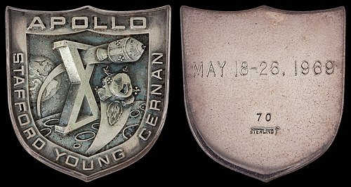 Apollo 10 mission emblem and crew names (front). Flight dates and serial number 70 (back)