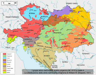 Mappa etno-linguistica dell'Impero austro-ungarico (1910).