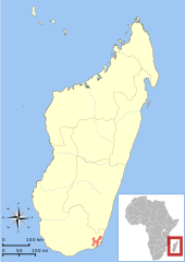 Répartition géographique d'Avahi meridionalis dans le Sud-Est de Madagascar.