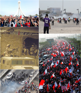 Protestos em Pearl Square;  confrontos em 13 de março;  Marcha de Fidelidade aos Mártires;  confrontos em 13 de março;  o exército do Bahrein bloqueia a entrada da aldeia