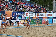 Deutsch: Beachhandball Europameisterschaften 2019 (Beach handball Euro); Tag 6: 7. Juli 2019 – Spiel um Platz Drei, Frauen, Kroatien-Niederlande 0:2 (14:23, 20:22) English: Beach handball Euro; Day 6: 7 July 2019 – Women's Bronze Medal Match – Croatia-Netherlands 0:2 (14:23, 20:22)