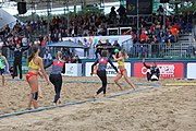 Deutsch: Beachhandball Europameisterschaften 2019 (Beach handball Euro); Tag 5: 6. Juli 2019 – Frauen, Platzierungsspiel für die Ränge 9–12, Deutschland-Polen 2:1 (22:23, 19:16, 7:6) English: Beach handball Euro; Day 5: 6 July 2019 – Placement Match/Cross Match for rank 9–12 Women – Germany-Poland 2:1 (22:23, 19:16, 7:6)