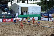 Deutsch: Beachhandball Europameisterschaften 2019 (Beach handball Euro); Tag 4: 5. Juli 2019 – Frauen, Viertelfinale, Kroatien-Ukraine 2:0 (21:20, 21:18) English: Beach handball Euro; Day 4: 5 July 2019 – Quarter Final Women – Croatia-Ukraine 2:0 (21:20, 21:18)