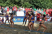 Deutsch: Beachhandball Europameisterschaften 2019 (Beach handball Euro); Tag 4: 5. Juli 2019 – Frauen, Viertelfinale, Spanien-Ungarn 1:2 (14:16, 26:16, 2:5) English: Beach handball Euro; Day 4: 5 July 2019 – Quarter Final Women – Spain-Hungary 1:2 (14:16, 26:16, 2:5)