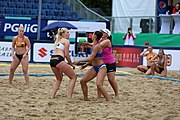 Deutsch: Beachhandball Europameisterschaften 2019 (Beach handball Euro); Tag 5: 6. Juli 2019 – Frauen, Halbfinale, Ungarn-Niederlande 2:0 (19:16, 15:12) English: Beach handball Euro; Day 5: 6 July 2019 – Semifinal Women – Hungary-Netherlands 2:0 (19:16, 15:12)